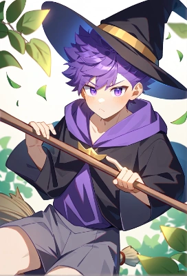 箒で飛ぶ練習中