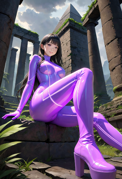 遺跡とラバースーツお姉さん