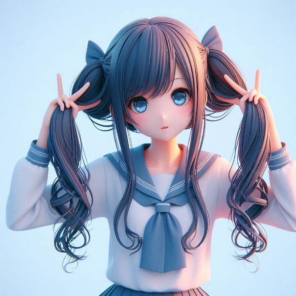 手でツインテールを弄っている少女