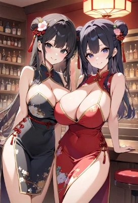 チャイナドレス美女2人組