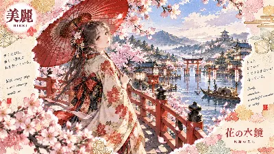 花の水鏡を渡る、少女の春の旅