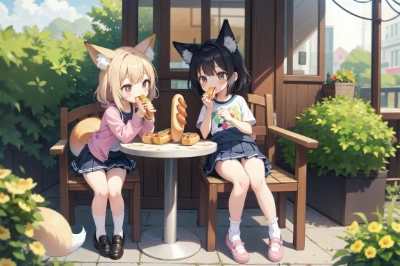 ホット”ドッグ”（らしきもの）を食べる狐