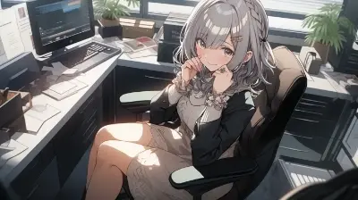 オフィスで仕事中の女の子