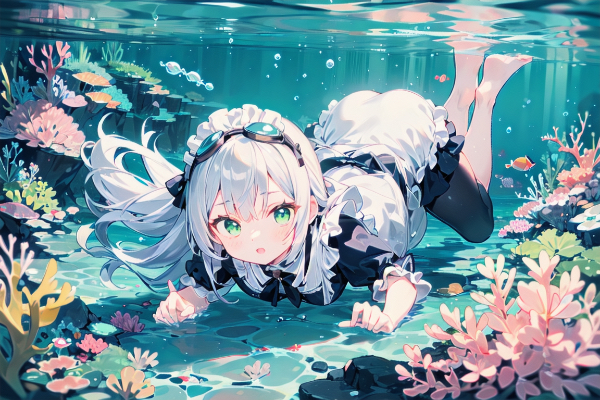メイド服で海を泳ぐ