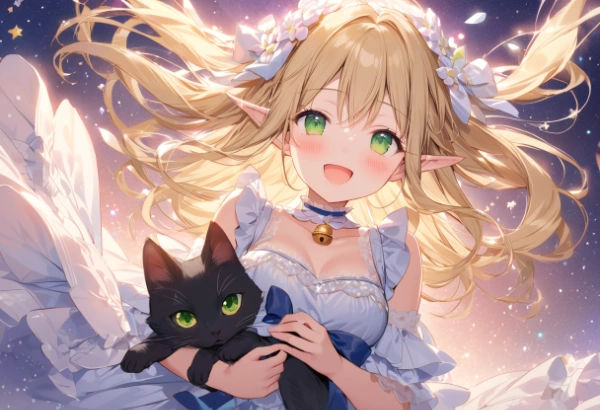 エルフとねこさんと星の光