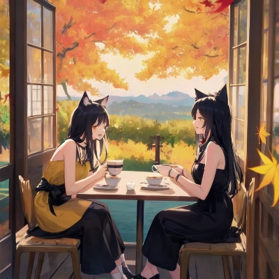 紅葉を眺めながらコーヒー・タイム