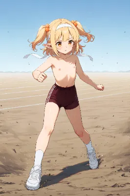 上半身裸+体操着の短パンのエルフさん