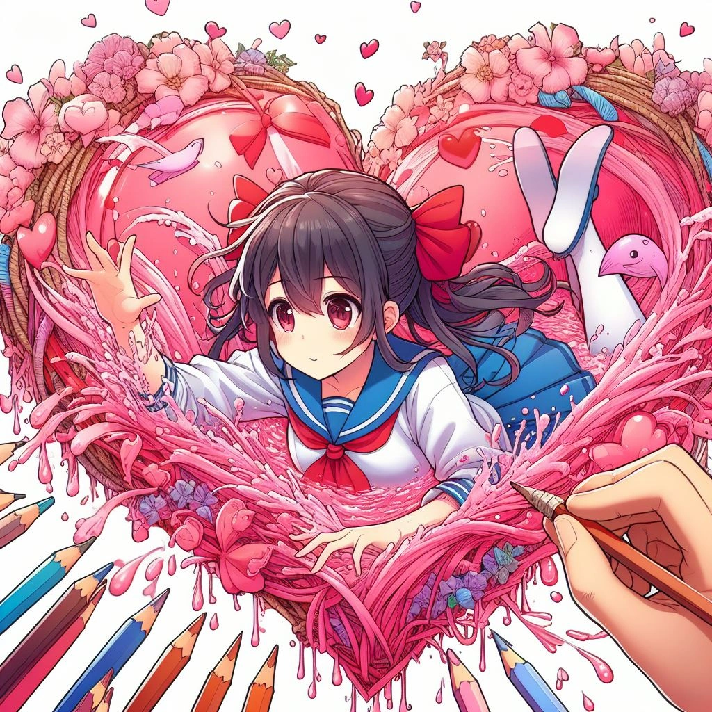 girl diving into heart | Aipictors