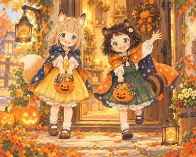 【コン子とポン子】 お菓子を貰いに