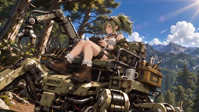 登山に挑戦するミドリちゃんとクモメカ
