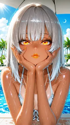 白髪日焼け少女