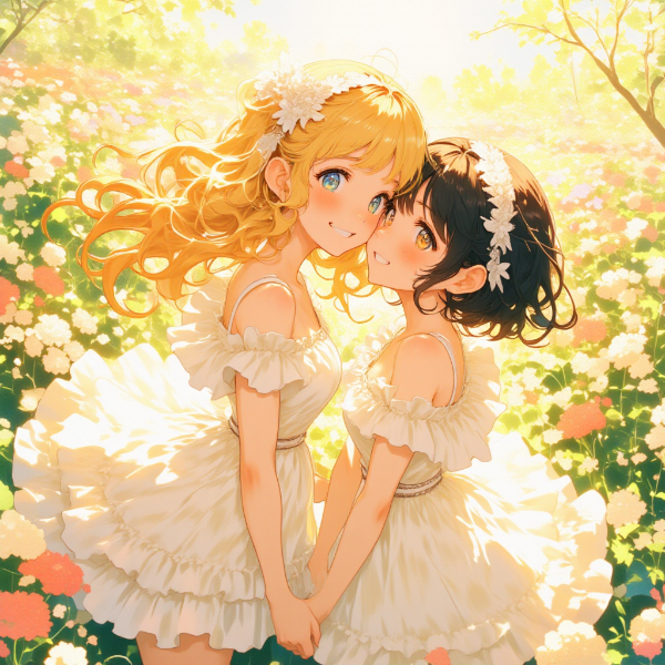 黒髪＆ブロンド・お花畑にて