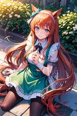 庭に座り込んでしまったメイドのサイレンススズカ