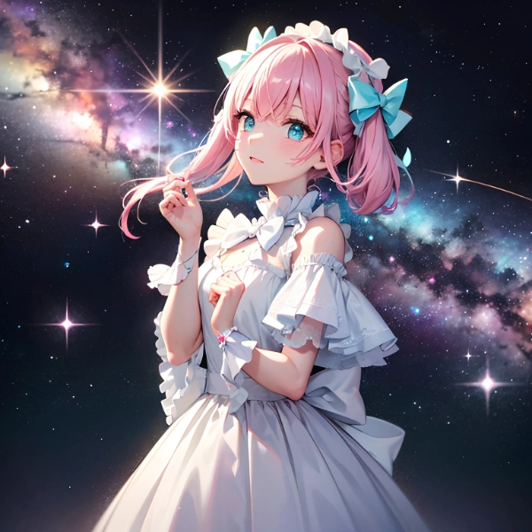 天の川と可愛い女の子