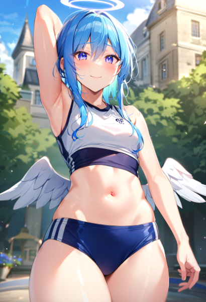 青空と青髪さんとおへそと鼠径部と