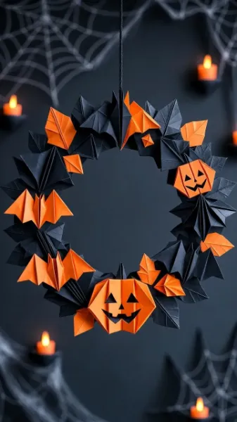 ハロウィン用折り紙リース