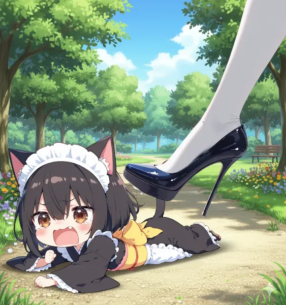 ハイヒールで踏まにゃいでニャ～(TOT)