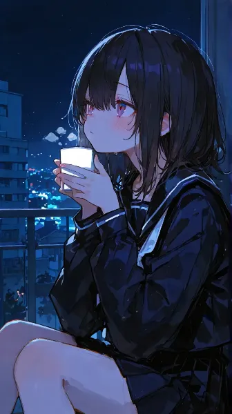 夜のベランダで