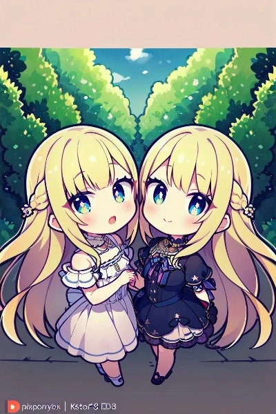 庭園に佇む金色の髪の姉妹