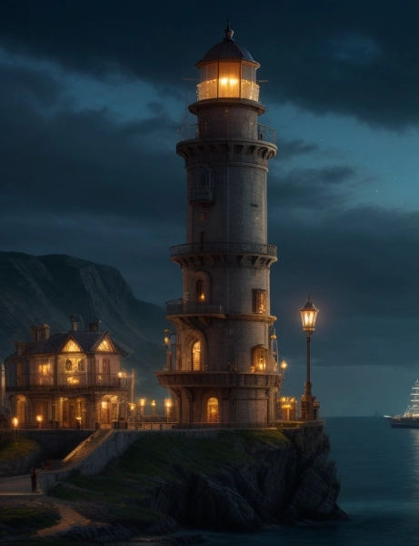 steampunk city lighthouse