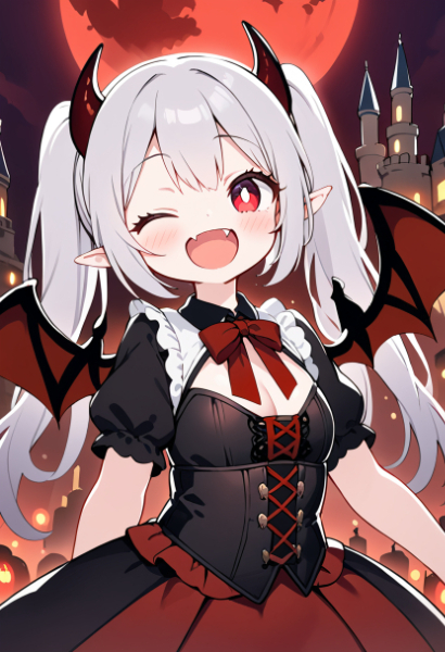 赤い満月とヴァンパイア少女