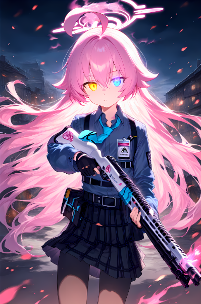 無表情でショットガンを持つブルアカのホシノ！