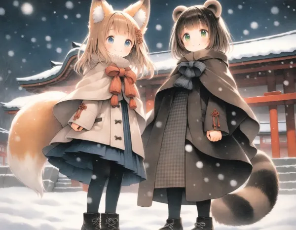 コン子とポン子・初詣