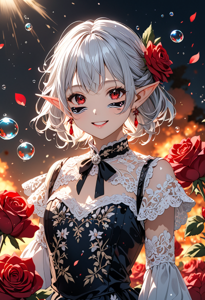 紅蓮の炎に咲く銀髪エルフの微笑