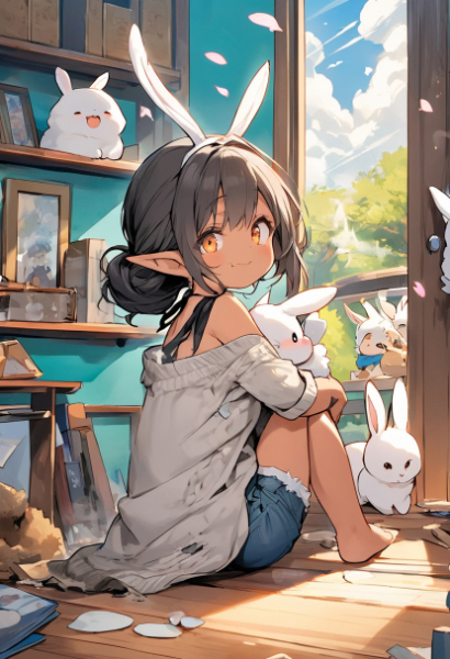 エルフさんとウサギと日向ぼっこ