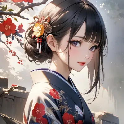 桜舞う着物美少女