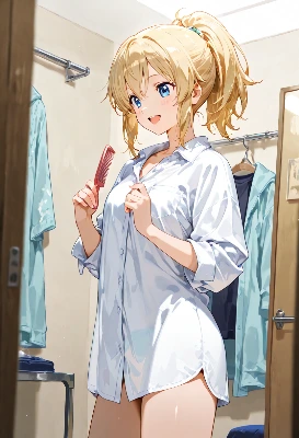 更衣室で髪をとかす彼女の朝