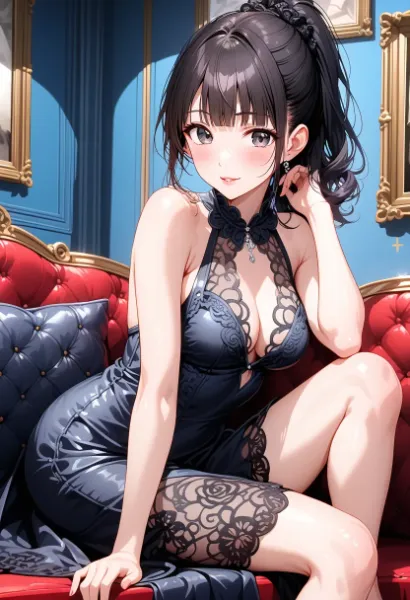 黒いレースの優雅な微笑み