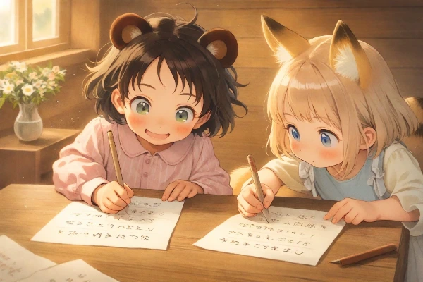 コン子とポン子・お手紙を書いた