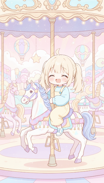 メリーゴーランドに乗る女の子