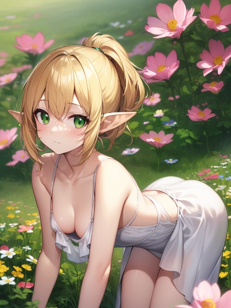 コスモスの花畑とエルフちゃん5