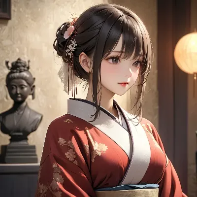 紅い着物の優雅な少女