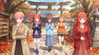 紅葉の神社で五つの想い