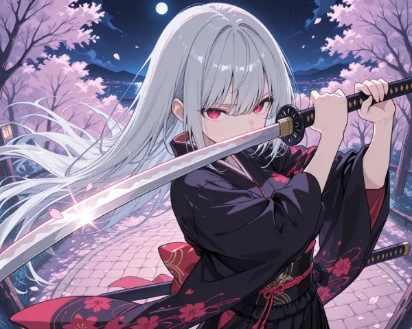 月夜と桜をバックに