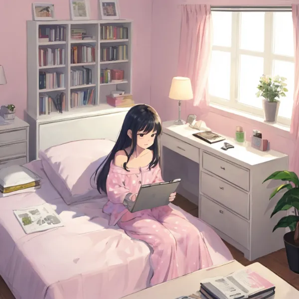 ピンクパジャマの夜ふかし少女