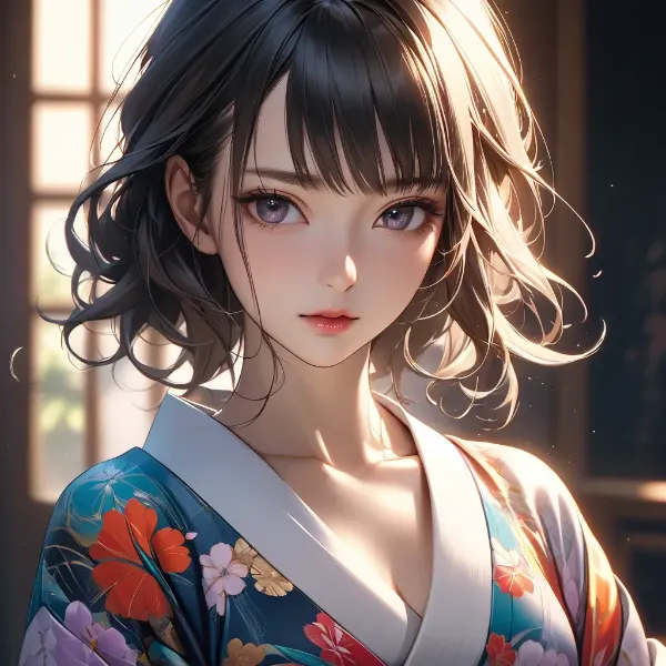 朝陽に輝く浴衣美人