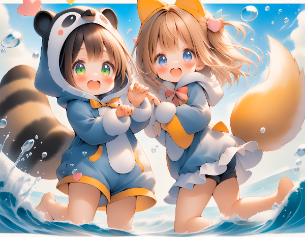 コン子とポン子・海で遊んだ