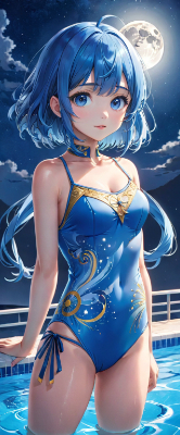 月明かりと青髪さん