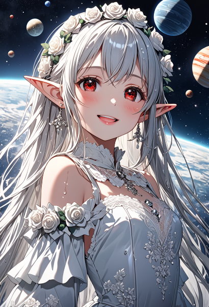 宇宙を彩る白きエルフの微笑み