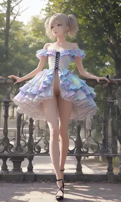 パステルカラーのフリルドレス