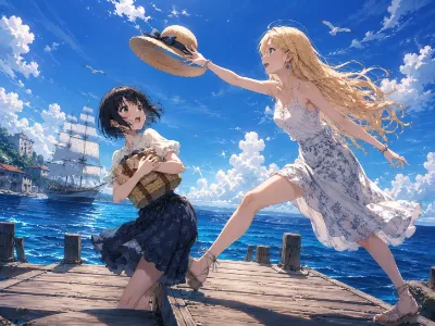 【黒髪＆ブロンド】 海に遊びに行った