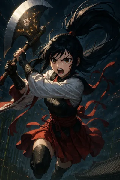 竹林の闇を斬る紅の戦姫