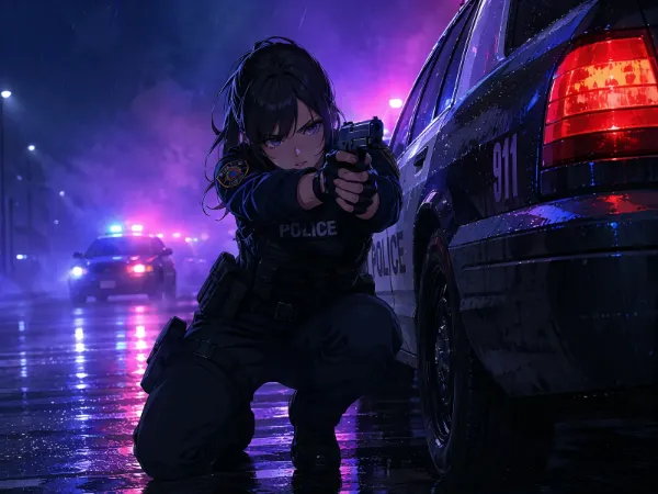 雨夜の追跡：女警官の決意