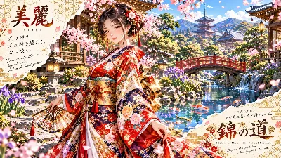桜舞う錦の道に佇む美麗の麗人