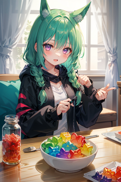 グミを皿に盛る少女