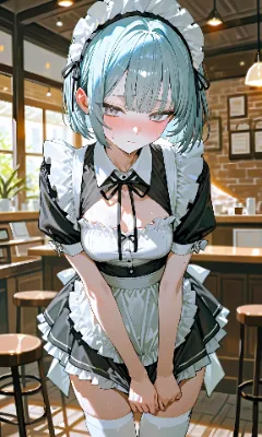 水色髪ショート　メイド